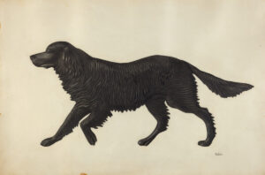 Weather Vane Pattern (ca. 1939) by Winifred Luten. It's a black dog on a beige background.